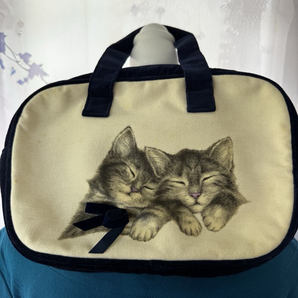 VTG 90s Cats Makeup Bag Clutch Purse Bible Cover Tote Granny Grandmacore